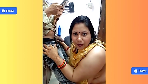 Indian girl with big booty is caressing a large cock