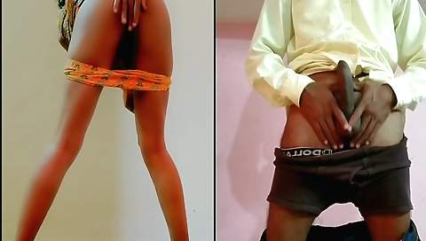 Indian teen in white shirt and shorts in solo video