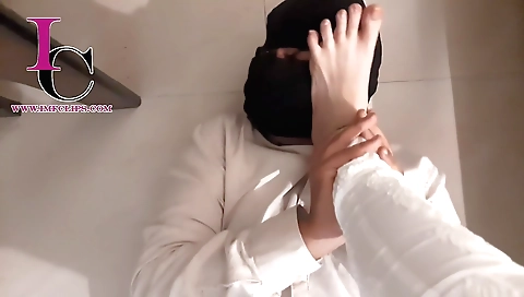 Indian brunette with a small titties enjoys foot fetish