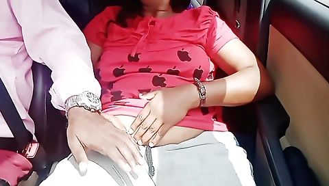 A huge round booty brunette is having fun with a chubby man