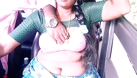 Indian girlfriend with big tits cheating for long drive