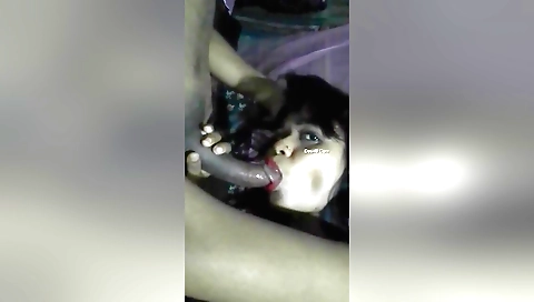 Amateur brunette with small tits sucking her husband