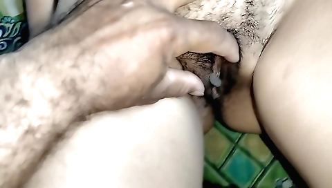 Hairy blonde enjoys herself in front of the camera