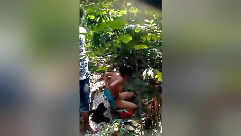 Indian brunette gets fucked outdoors in a big cock