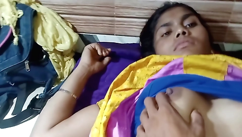Indian wife and her husband have a great time in a bedroom