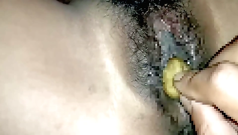 Indian babe with small tits finger and fuck her hairy pussy