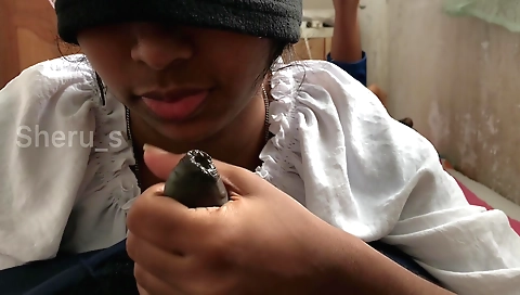 Handjob on a brunette with a shaved pussy in hd porn