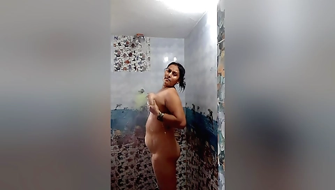 Indian brunette masturbating in shower after shower