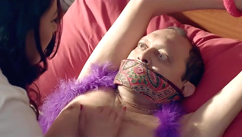 Hot brunette milf with a shaved pussy showing off her body