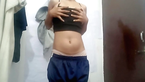 Sexy solo female masturbating her pussy after school