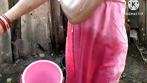 Indian girl in her hot black dress outside the house