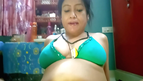 Indian brunette with nice body fucks her hairy pussy