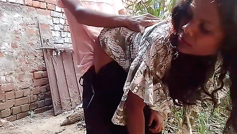 Indian brunette fucks with a boy in the forest outdoor