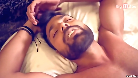 Brunette is having fun in the hostel in a sexy dress