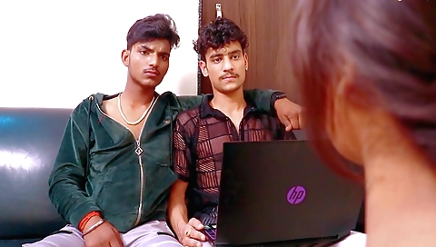 Busty mature enjoys threesome with stepbro and stepson