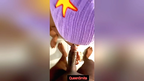 Indian girl's big black cock in her mouth and pussy