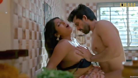 Busty secretary in red dress and stockings goes threeway