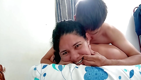 Indian brunette milf fucks her husband in the bedroom