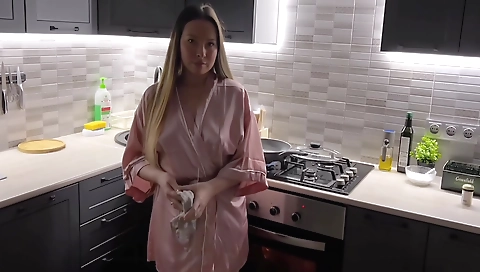 Indian girl with a small titted body eats some eggs