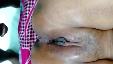 Horny brunette wife in lingerie with a hairy pussy