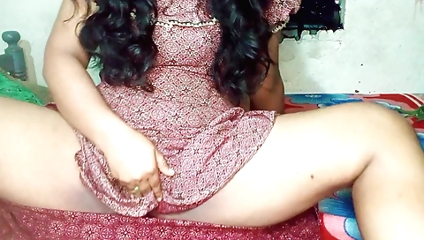 Slender brunette with a small body and thin waist is alone at home