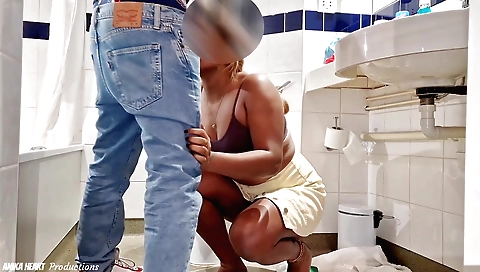 Big tits redhead seducing the plumber in hotel bathroom